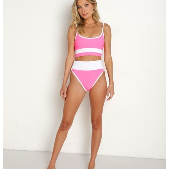 New!Beach Riot Emmy‎ Bottom Neon  Pink White Bikini bottoms - Picture 5 of 11
